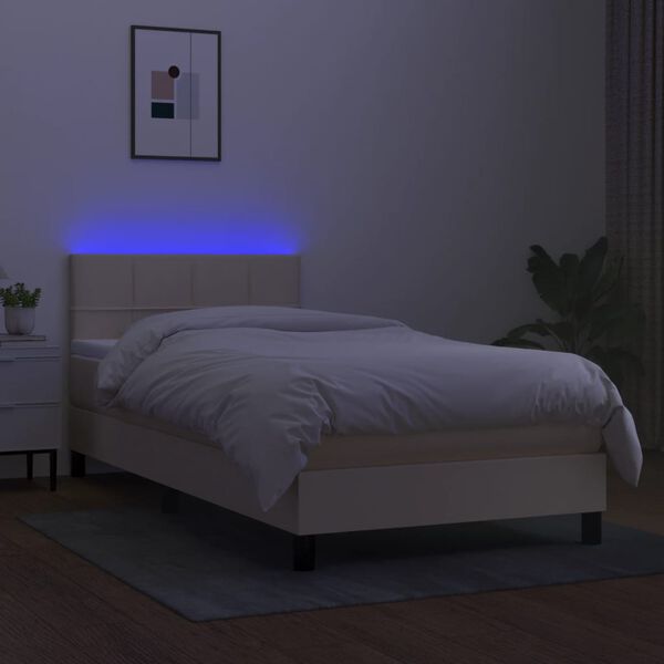vidaXL Boxspring met matras en LED stof cr&egrave;mekleurig 80x200 cm