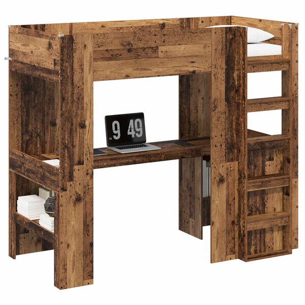 vidaXL Loft Bedframe met Bureau Oudhout 80 x 200 cm Bewerkt hout
