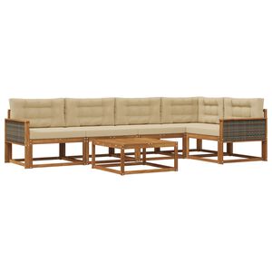 vidaXL Buiten bankenset met kussen 6 pcs Natuurlijk en Beige