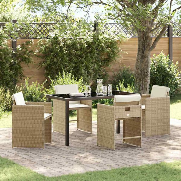 vidaXL Tuin eettafelset met kussen 5 pcs Beige poly rattan