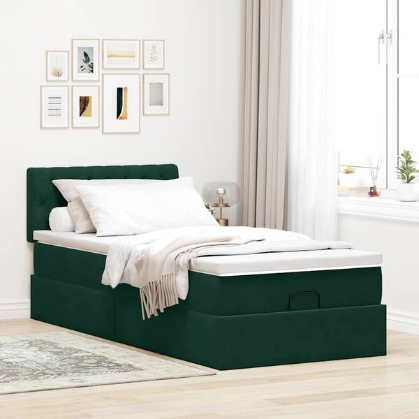 vidaXL Ottoman bed met matras 80x200cm fluweel donkergroen