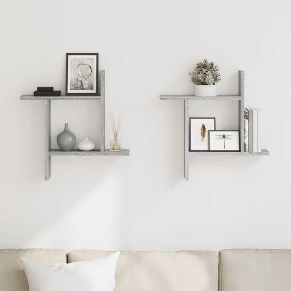 vidaXL Wandschappen 2 st 50x12x50 cm bewerkt hout grijs sonoma eiken