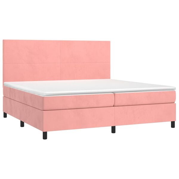 vidaXL Boxspring met matras en LED fluweel roze 200x200 cm