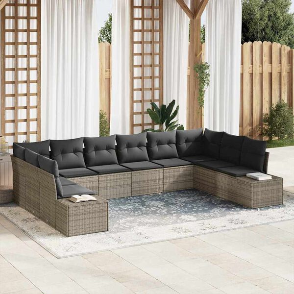 vidaXL Tuin Sofa Set met kussen 10 pcs Grijs poly rattan