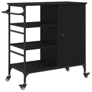 vidaXL Keuken Trolley Zwart Eiken 87.5 x 39 x 84.5 cm Bewerkt hout