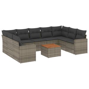 vidaXL 10-delige Loungeset met kussens poly rattan grijs
