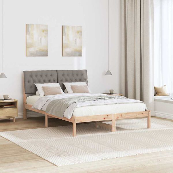 vidaXL Bedframe met hoofdeinde Taupe 140 x 200 cm Massief grenenhout