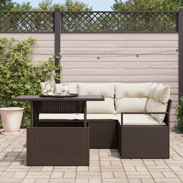 vidaXL Tuin Sofa Set met kussen 5 pcs Bruin en Cr&egrave;me poly rattan
