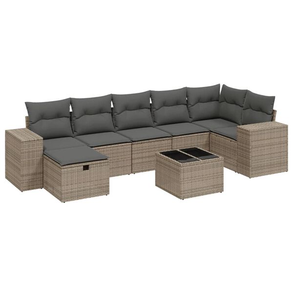 vidaXL 8-delige Loungeset met kussens poly rattan grijs