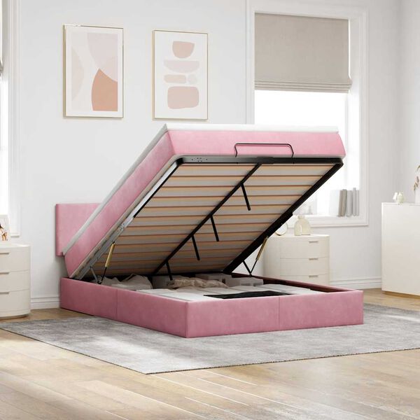 vidaXL Ottoman bed met matras 140x200cm fluweel roze