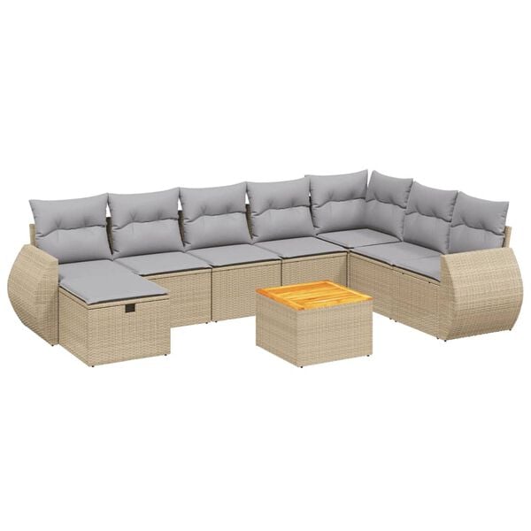 vidaXL 9-delige Loungeset met kussens poly rattan gemengd beige