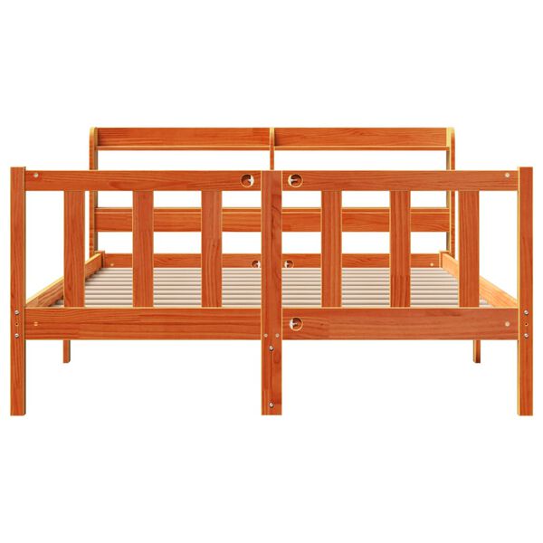 vidaXL Bedframe met hoofdbord massief grenenhout wasbruin 150x200 cm