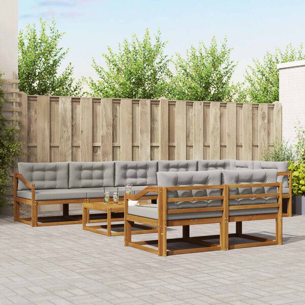 vidaXL Buiten bankenset met kussen 9 pcs Natuurlijk en Lichtgrijs