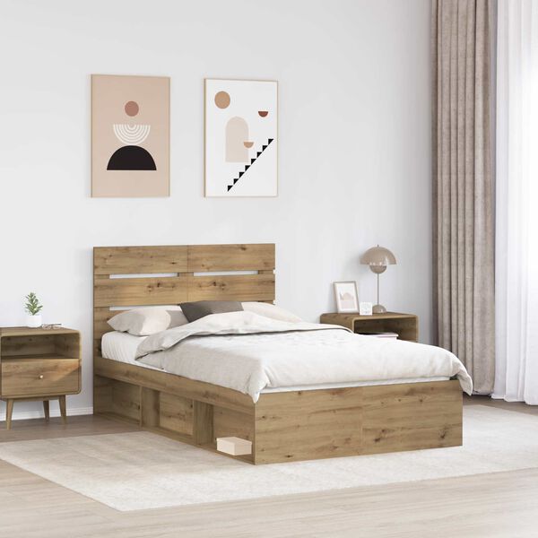 vidaXL Bedframe Ambachtelijk eiken 120 x 190 cm Massief grenenhout