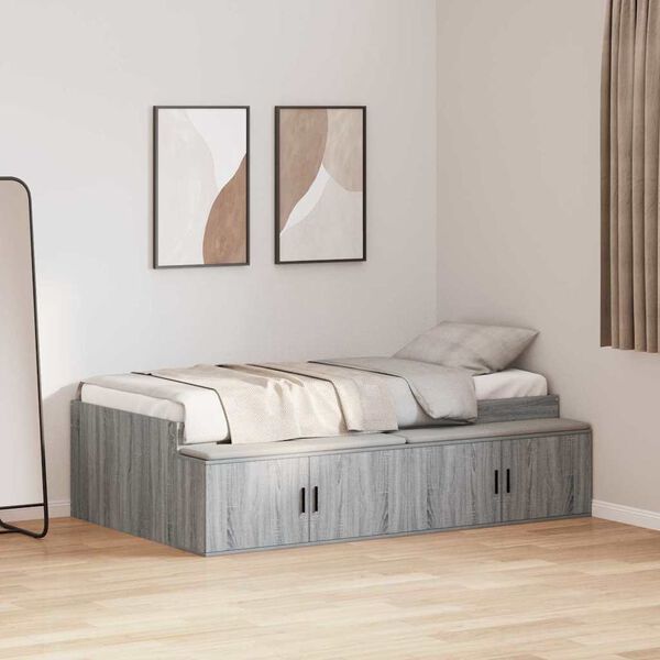 vidaXL Opbergbedframe met opslag Grijs sonoma 90 x 190 cm Bewerkt hout