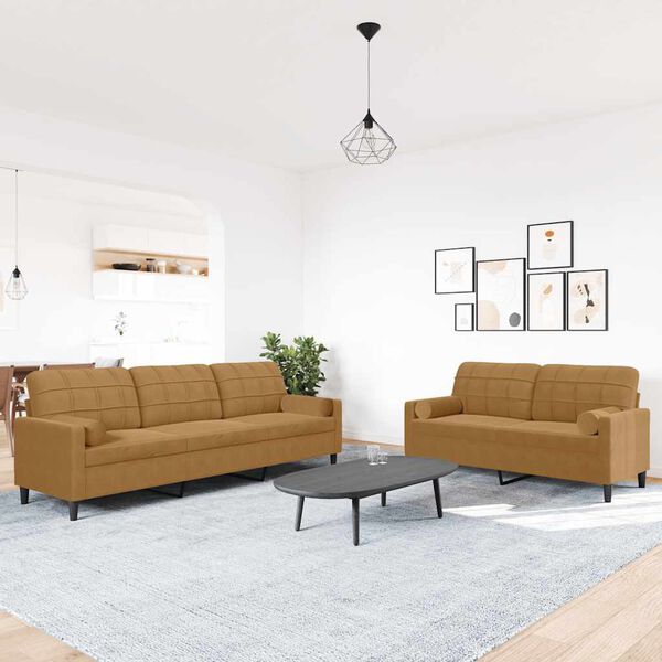 vidaXL 2-delige Loungeset met kussens en bolsters fluweel bruin