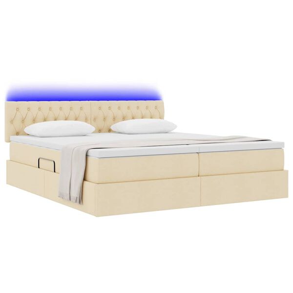 vidaXL Bed met LED-striplichten met hoofdeinde Cr&egrave;me 180 x 200 cm Stof