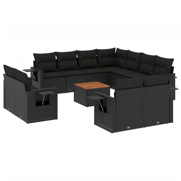 vidaXL 12-delige Loungeset met kussens poly rattan zwart
