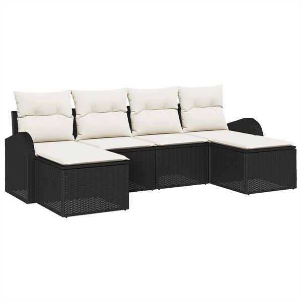 vidaXL Tuin Sofa Set met kussen 6 pcs Zwart Poly Rattan