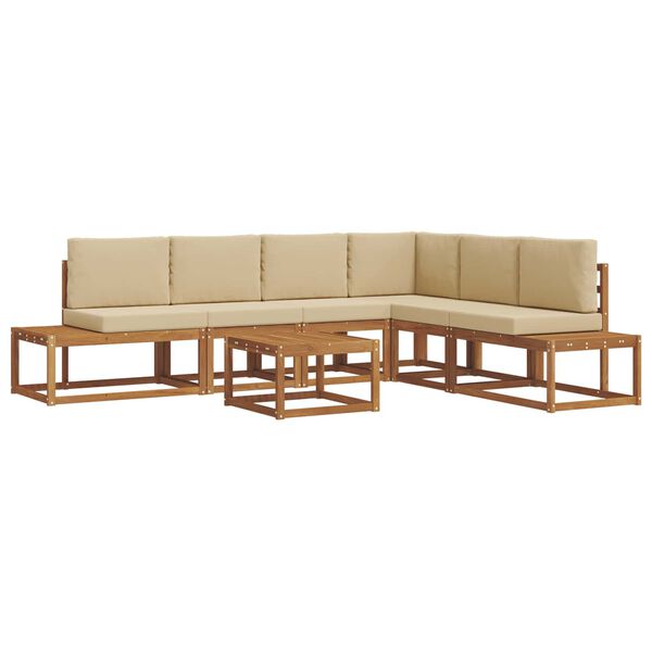 vidaXL Buiten bankenset met kussen 7 Stuk Natuurlijk en Beige