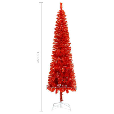 vidaXL Kunstkerstboom met verlichting en kerstballen smal 150 cm rood