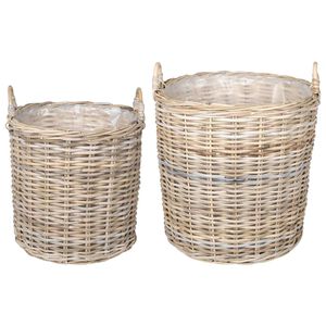 vidaXL Plantermand met opslag 2 pcs Grijs Lacak Riet