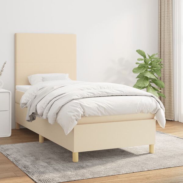 vidaXL Boxspring met matras stof cr&egrave;mekleurig 90x200 cm