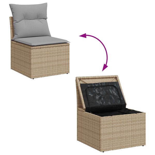 vidaXL Tuinbankenset met opslag 8 pcs Beige en Licht Grijs poly rattan