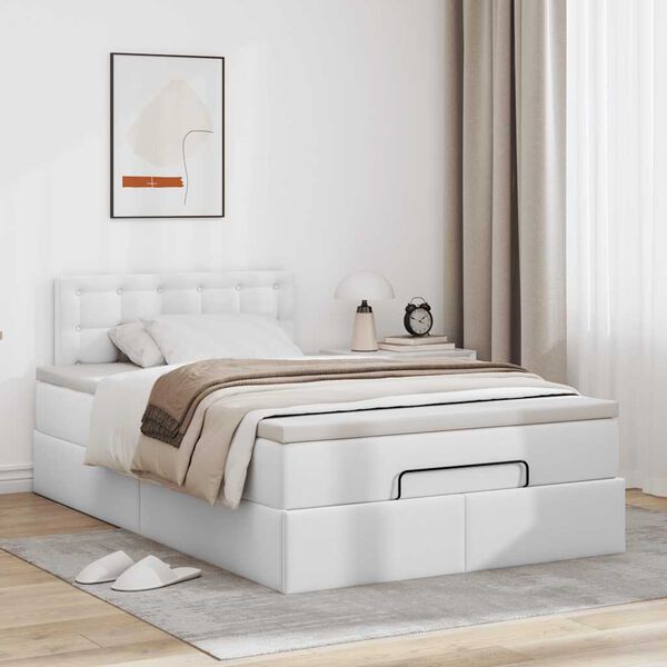 vidaXL Ottoman bed met matras 120x190 cm kunstleer wit