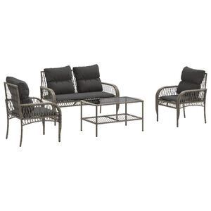 vidaXL 4-delige Loungeset met kussens poly rattan grijs