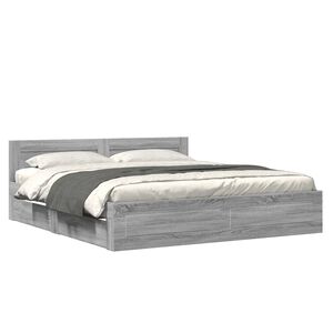 vidaXL Bedframe met hoofdeinde bewerkt hout grijs sonoma 200x200 cm
