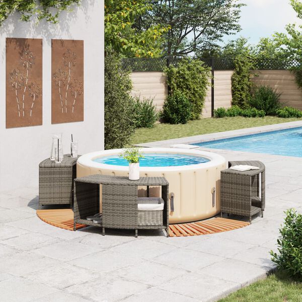 vidaXL Hottub-ombouw poly rattan massief acaciahout grijs