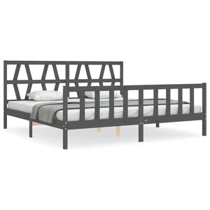 vidaXL Bedframe met hoofdbord massief hout grijs 200x200 cm