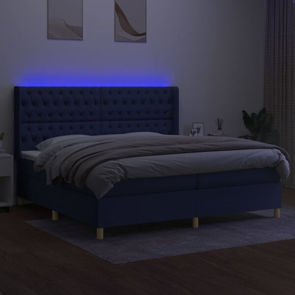 vidaXL Boxspring met matras en LED stof blauw 200x200 cm