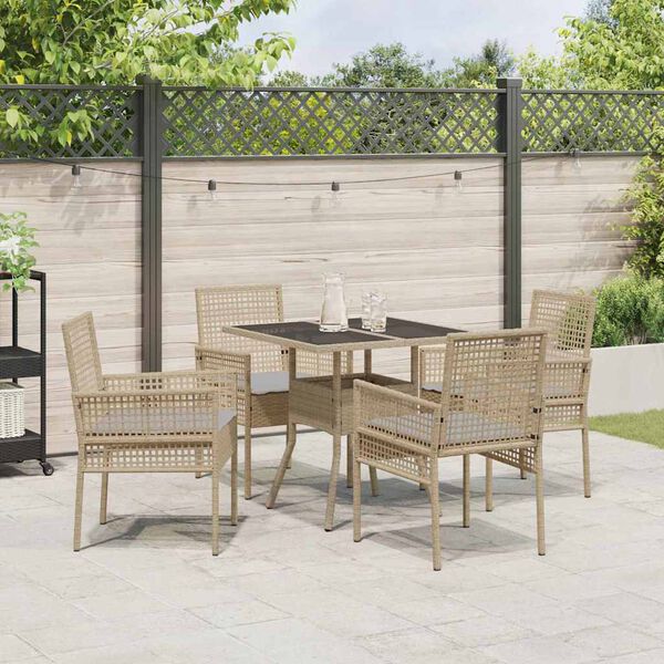 vidaXL Tuin eettafelset 5 pcs Beige poly rattan