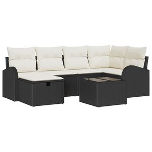vidaXL Bankstel 7 st Zwart en Cr&egrave;me poly rattan