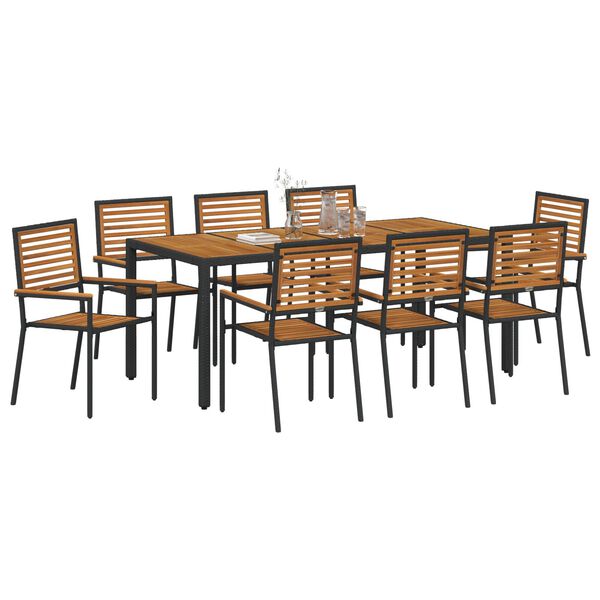 vidaXL Tuin eettafelset 9 pcs Zwart en Bruin poly rattan