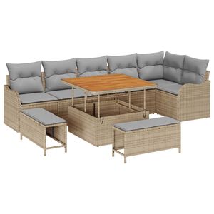 vidaXL Tuinbankenset met kussen 9 pcs Beige poly rattan