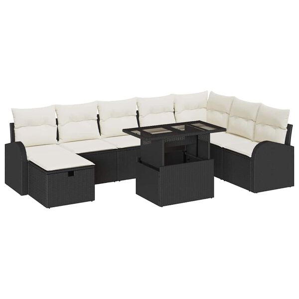 vidaXL Tuin Sofa Set met kussen met opslag 9 pcs Zwart Poly riet