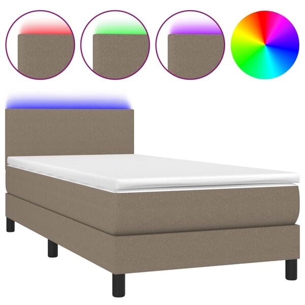 vidaXL Boxspring met matras en LED stof taupe 100x200 cm