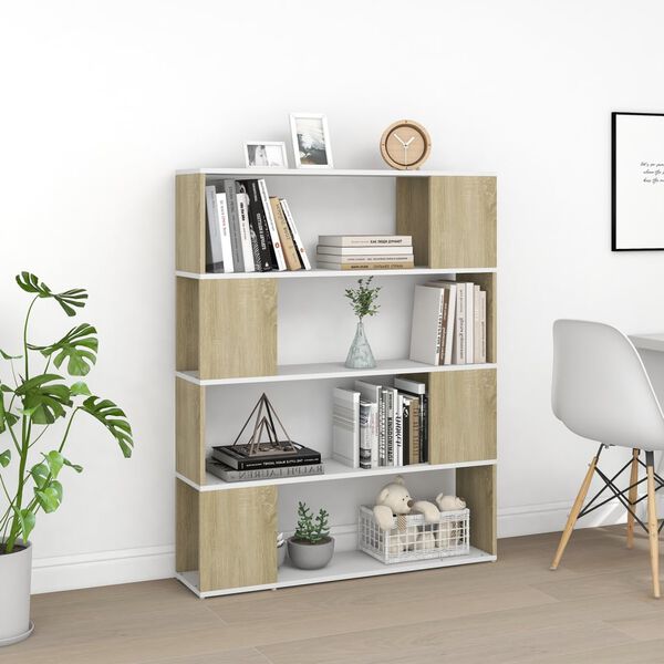 vidaXL Boekenkast/kamerscherm 100x24x124 cm wit en sonoma eikenkleurig