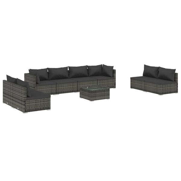 vidaXL 9-delige Loungeset met kussens poly rattan grijs