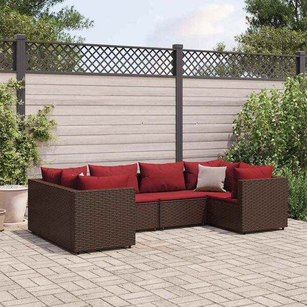 vidaXL 6-delige Loungeset met kussens poly rattan bruin