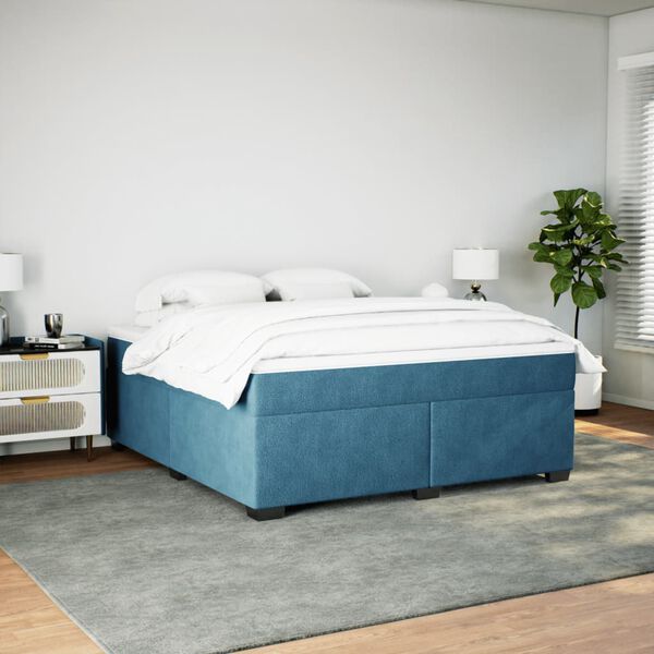 vidaXL Boxspring met matras fluweel donkerblauw 180x200 cm