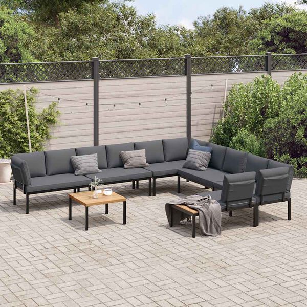 vidaXL 7-delige Loungeset met kussens aluminium zwart
