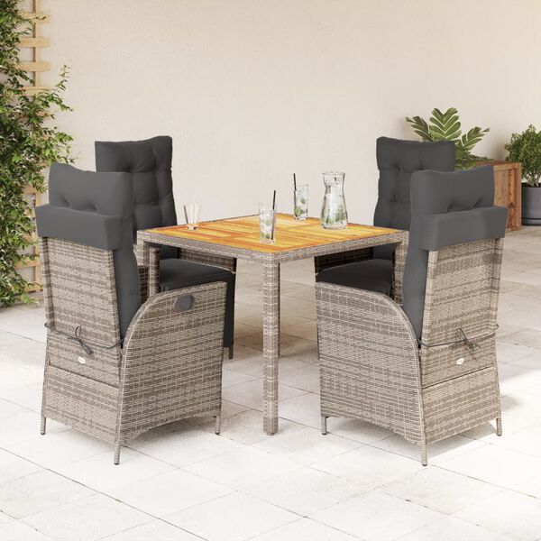 vidaXL 5-delige Tuinset met kussens poly rattan grijs