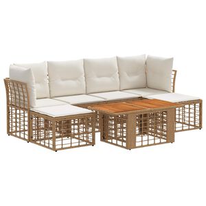 vidaXL Tuinbankenset 7 st Natuurlijk en Cr&egrave;me Wit poly rattan