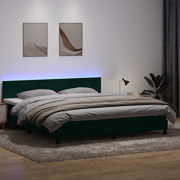vidaXL Boxspring met matras en LED fluweel donkergroen 200x210 cm