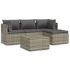 vidaXL 5-delige Loungeset met kussens poly rattan grijs