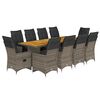 vidaXL 11-delige Bistroset met kussens poly rattan grijs